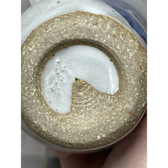 Vintage Blue Grey Salt Glazed Hand Thrown Art Pottery Mug Abstract Signed GR - Picture 8 of 10